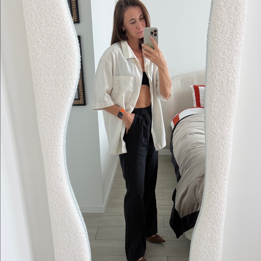 Zara White Short Sleeve Button-Up Shirt
